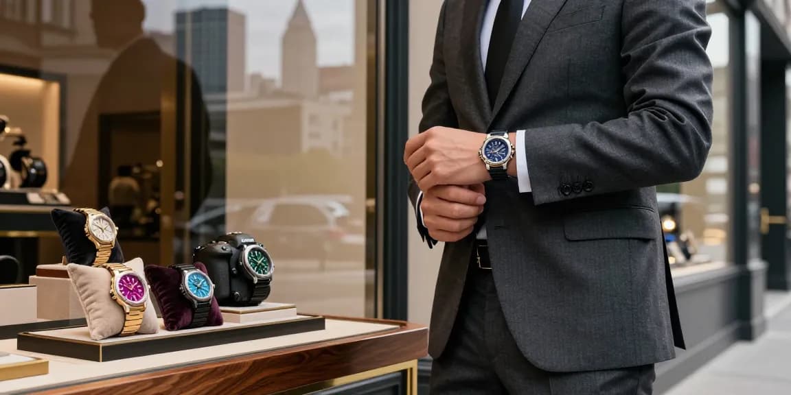 Elegant individual showcasing clone watches in an urban setting, highlighting luxury and style.