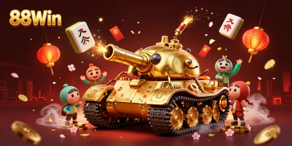 Experience thrilling action in 88Win's vivid 3D casino world with dynamic game elements and festive decor.