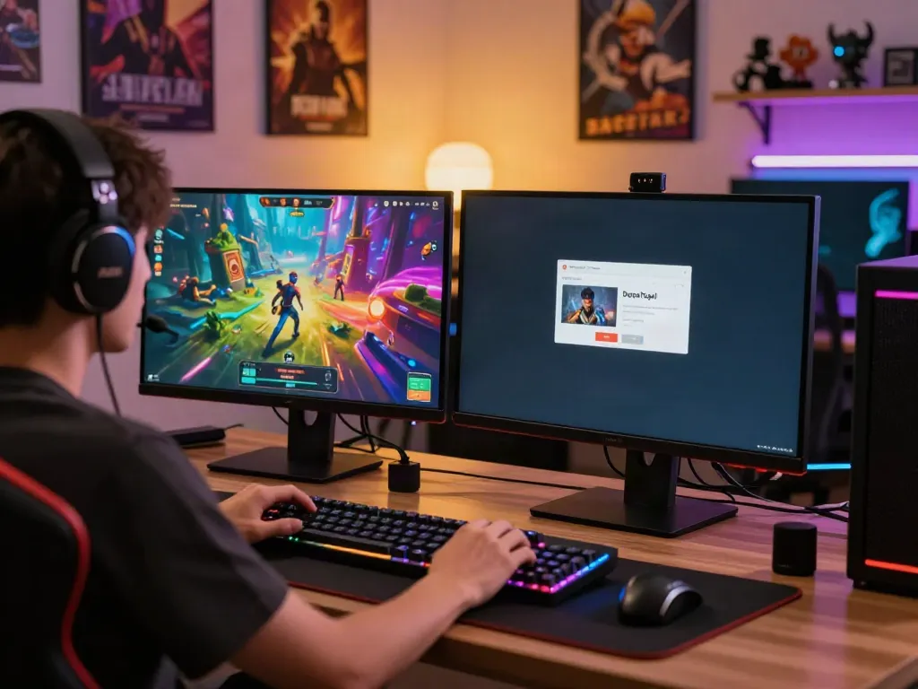 Login Dewatogel screen displayed on smartphone next to gaming setup, showcasing an immersive online gaming environment.