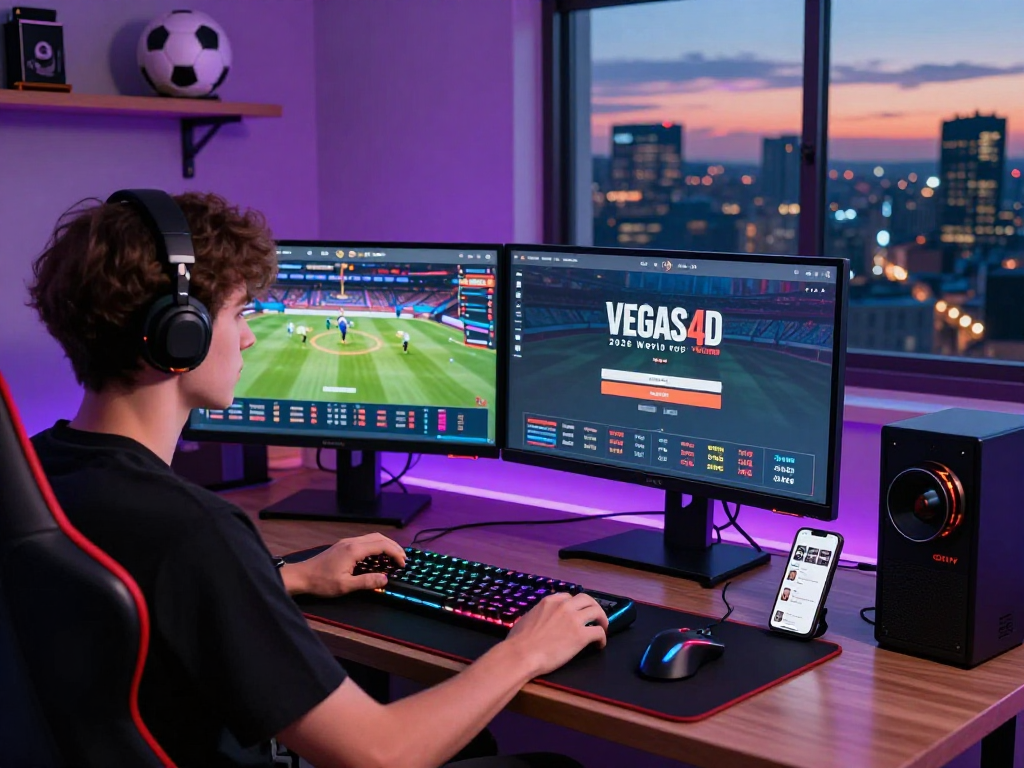 Exciting VEGAS4D gaming setup with login interface for 2026 World Cup predictions