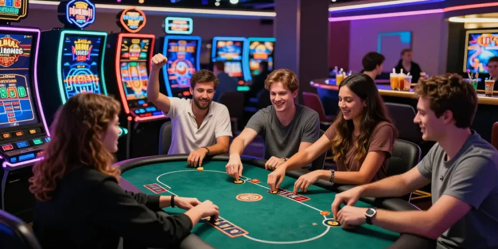 Players enjoying various games at GEM88 casino, showcasing vibrant gaming atmosphere and social interactions.