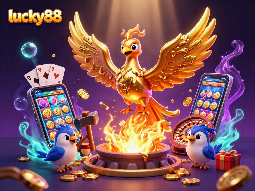 Spin the reels of the lucky88 slot game with a stunning golden phoenix illustration.
