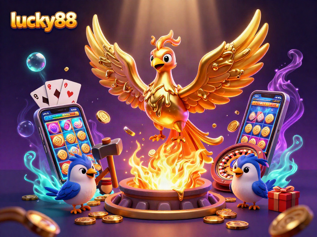 Spin the reels of the lucky88 slot game with a stunning golden phoenix illustration.