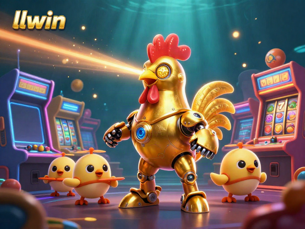 Play golden rooster robot with laser beams in exciting llwin casino atmosphere full of arcade games and jackpots.