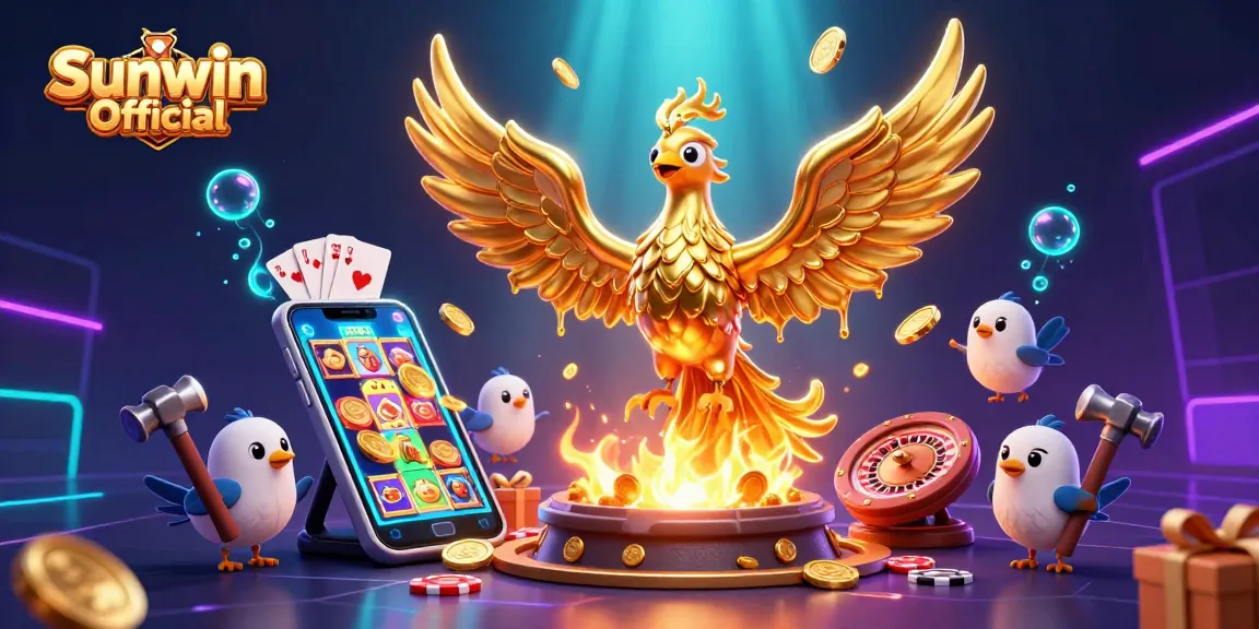 Engage with Sunwin Official's vibrant online casino world, featuring a dynamic 3D phoenix and exciting gaming elements.
