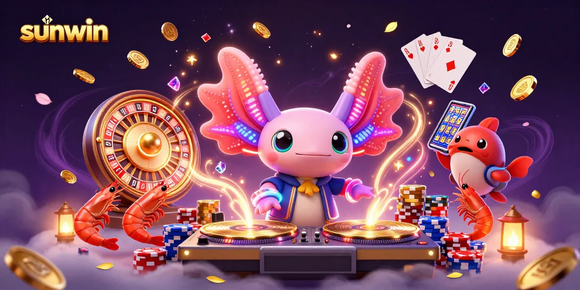 Experience exciting gameplay with sunwin's vibrant casino elements featuring a DJ axolotl.