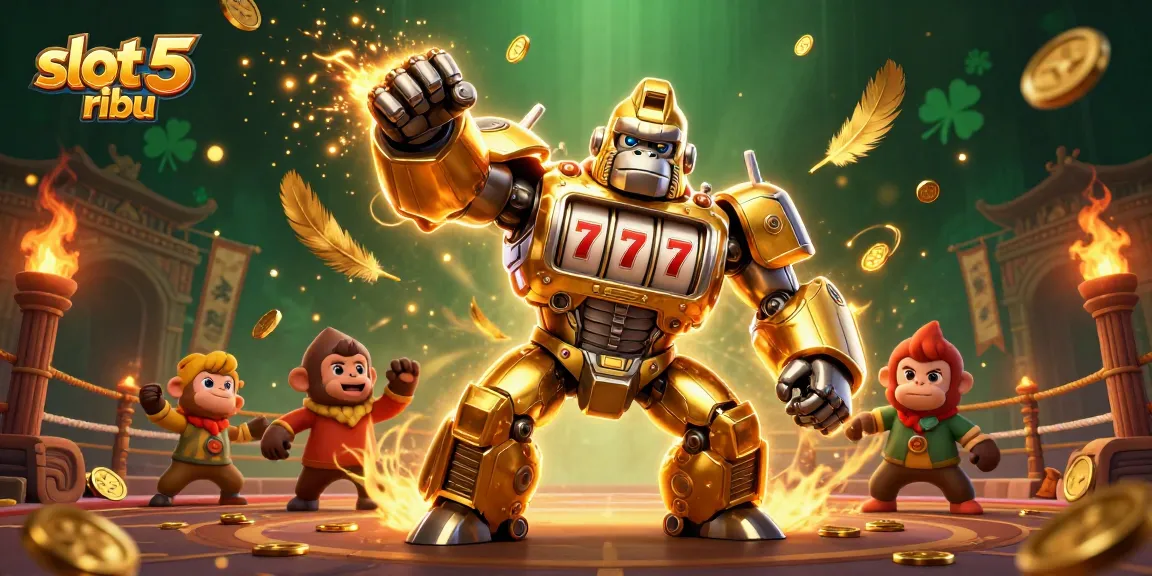 Experience the thrilling slot 5 ribu with dynamic golden gorilla mech and explosive coin effects.